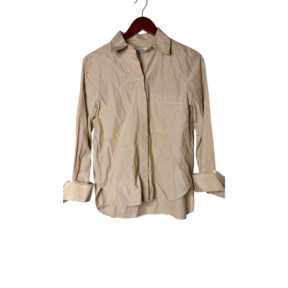 TWP boyfriend shirt in gold and white pinstripe sz XS